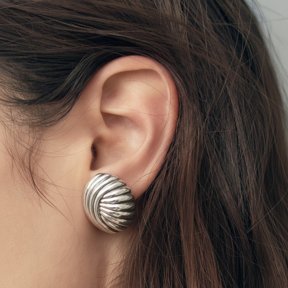Vintage 80s 90s Sterling Silver Shell Earrings Quiet Luxury Minimalist Statement - Picture 4 of 5